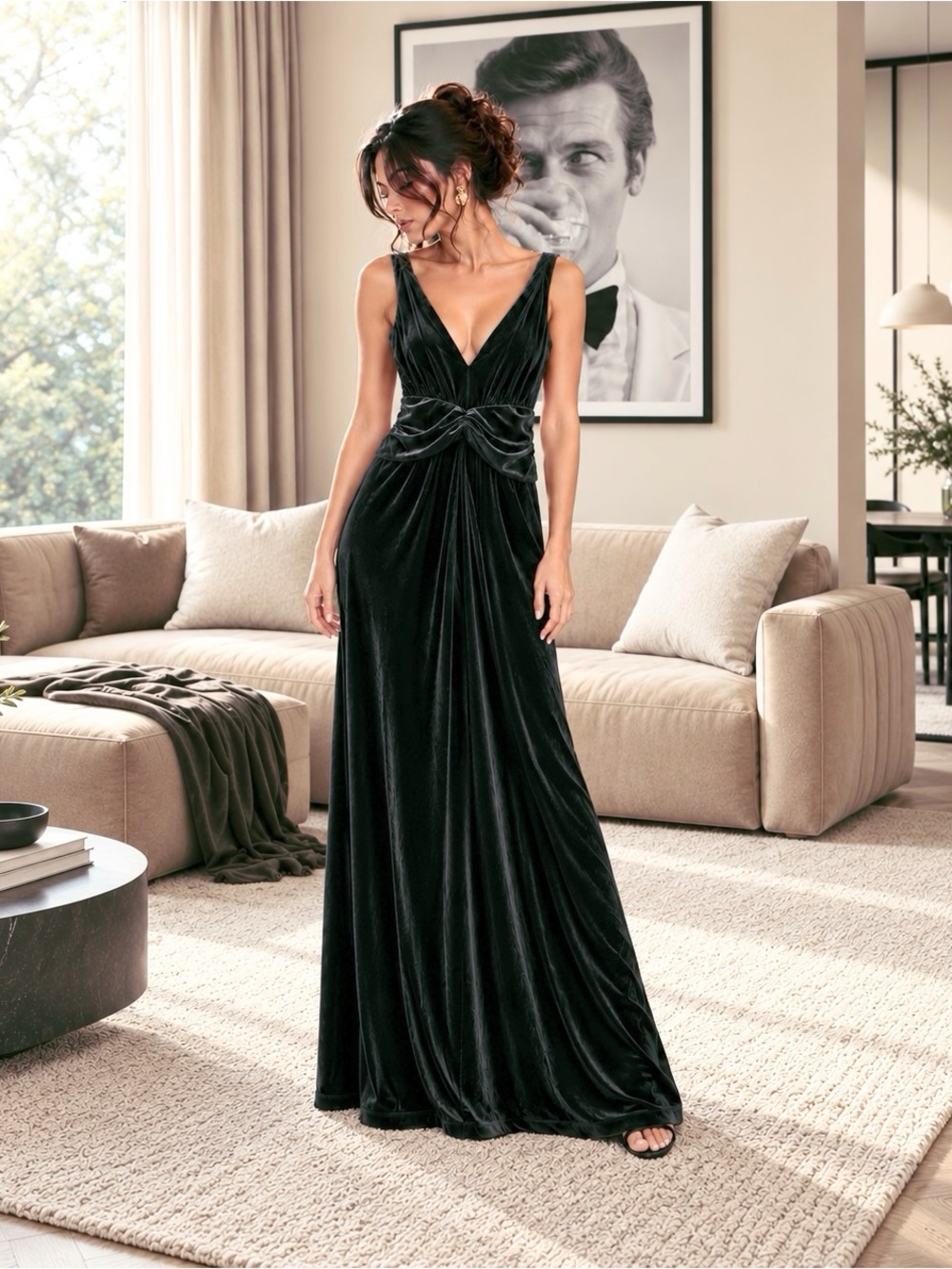 Karen Alexander Boston Proper Charcoal Velvet Maxi Dress Medium Sleeveless